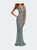 Long Sequin Evening Gown with V Shaped Back - Mint