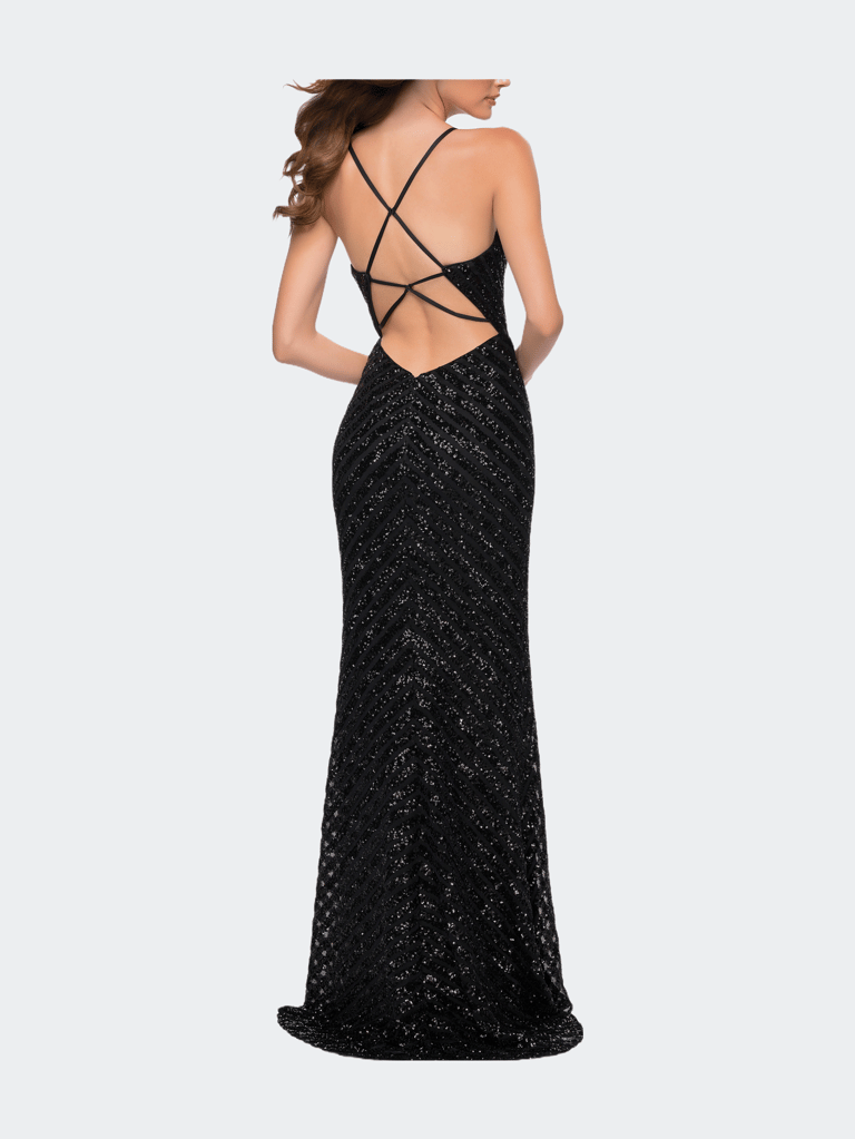 Long Sequin Gown with Thick Sequin Print Fabric