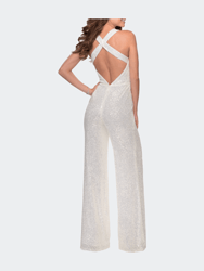 Long Sequin Jumpsuit with Criss Cross Back