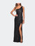 Long Sequin One Shoulder Ruched Prom Dress - Black