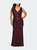 Long Sequin Plus Size Gown with V-Neck - Wine
