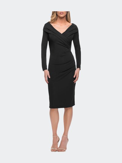 La Femme Long Sleeve Below the Knee Dress with V Neckline product