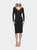 Long Sleeve Below the Knee Dress with V Neckline - Black