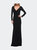 Long Sleeve Jersey Evening Dress With Ruching - Black