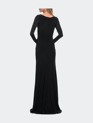 Long Sleeve Jersey Evening Dress With Ruching