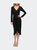 Long Sleeve Knee Length Dress with Wrap Style Skirt - Black