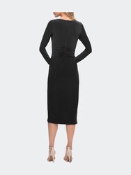 Long Sleeve Knee Length Dress with Wrap Style Skirt