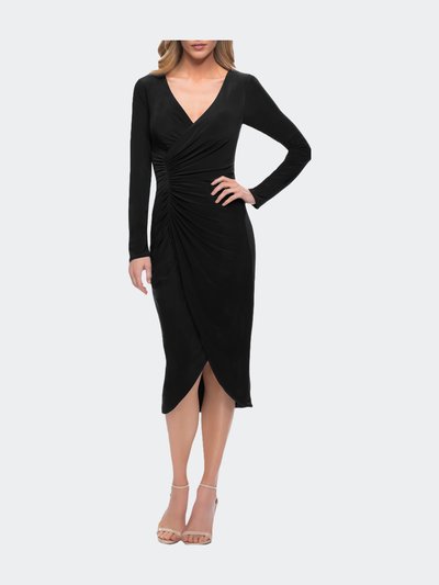 La Femme Long Sleeve Knee Length Dress with Wrap Style Skirt product