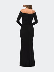 Long Sleeve Off The Shoulder Jersey Evening Gown
