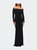 Long Sleeve Off The Shoulder Jersey Evening Gown - Black