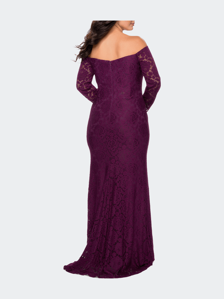 Long Sleeve Off The Shoulder Lace Plus Size Dress