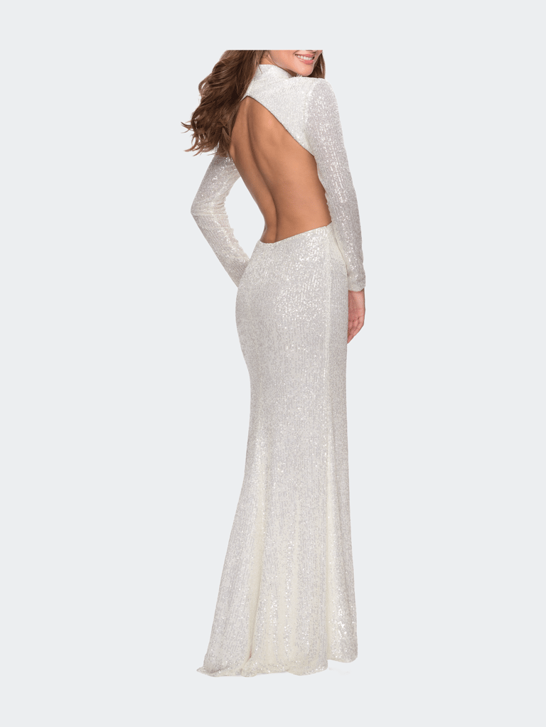 Long Sleeve Sequin Dress with Open Back