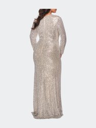 Long Sleeve Sequin Plus Size Dress with Slit