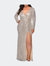 Long Sleeve Sequin Plus Size Dress with Slit - Silver