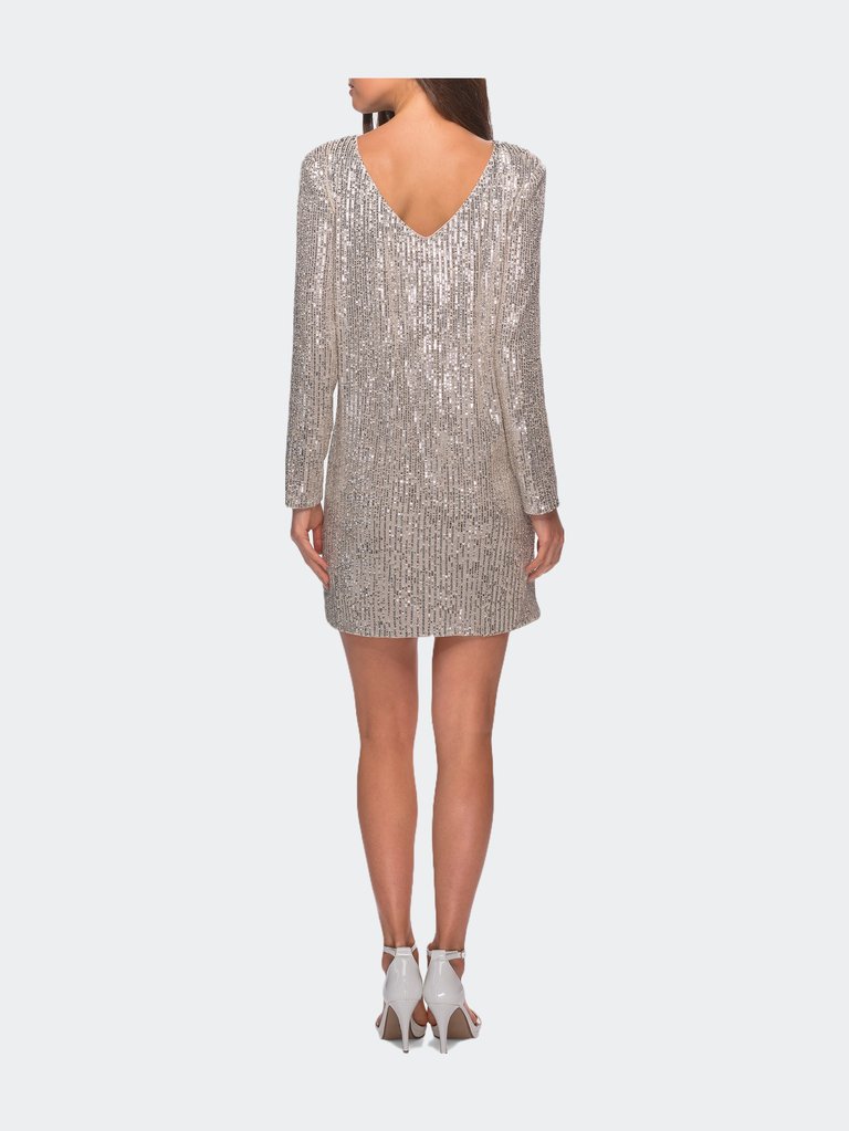 Long Sleeve Sequined Shift Homecoming Dress