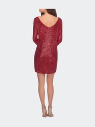 Long Sleeve Sequined Shift Homecoming Dress