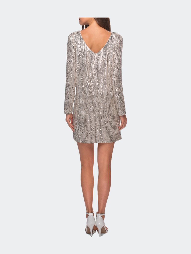 Long Sleeve Sequined Shift Homecoming Dress