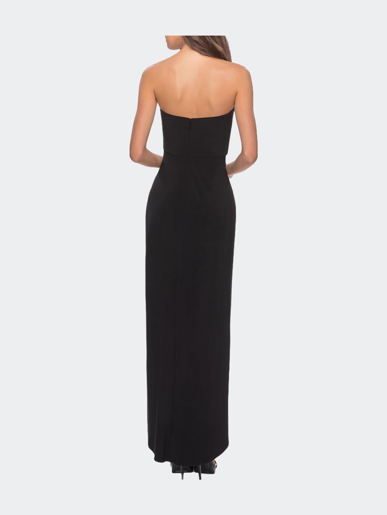 Long Strapless Jersey Dress With Side Ruching