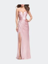 Long Strapless Satin Prom Dress With Side Ruching - Blush