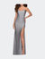 Long Tie Up Back Jersey Prom Dress With Slit - Silver
