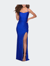 Long Tie Up Back Jersey Prom Dress With Slit - Royal Blue