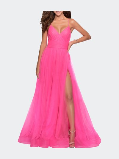 La Femme Long Tulle A-line Gown with Side Slit and Pockets product