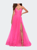 Long Tulle A-line Gown with Side Slit and Pockets - Neon Pink