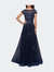 Long Tulle Gown with Intricate Lace Detailing - Navy