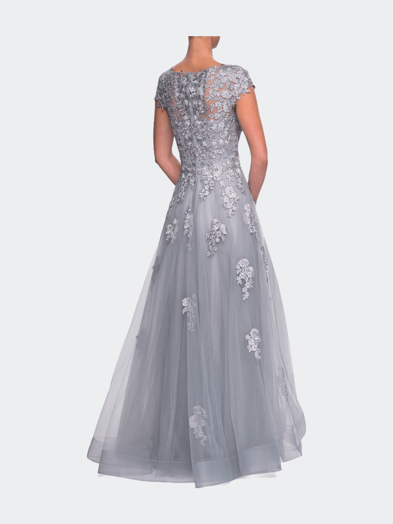 Long Tulle Gown with Intricate Lace Detailing