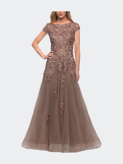La Femme Long Tulle Gown with Intricate Lace Detailing product