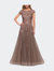 Long Tulle Gown with Intricate Lace Detailing - Cocoa