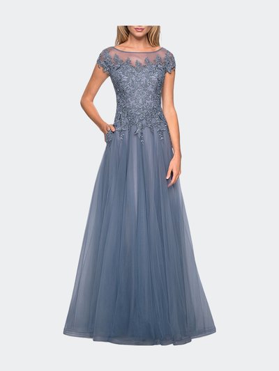 La Femme Long Tulle Gown With Lace Bodice And Pockets product