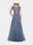 Long Tulle Gown With Lace Bodice And Pockets - Smoky Blue