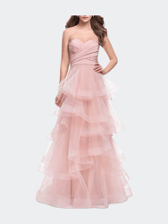 Long Tulle Gown With Sweetheart Neckline - Blush