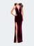 Long Velvet Prom Dress With Deep V and Side Leg Slit - Wine