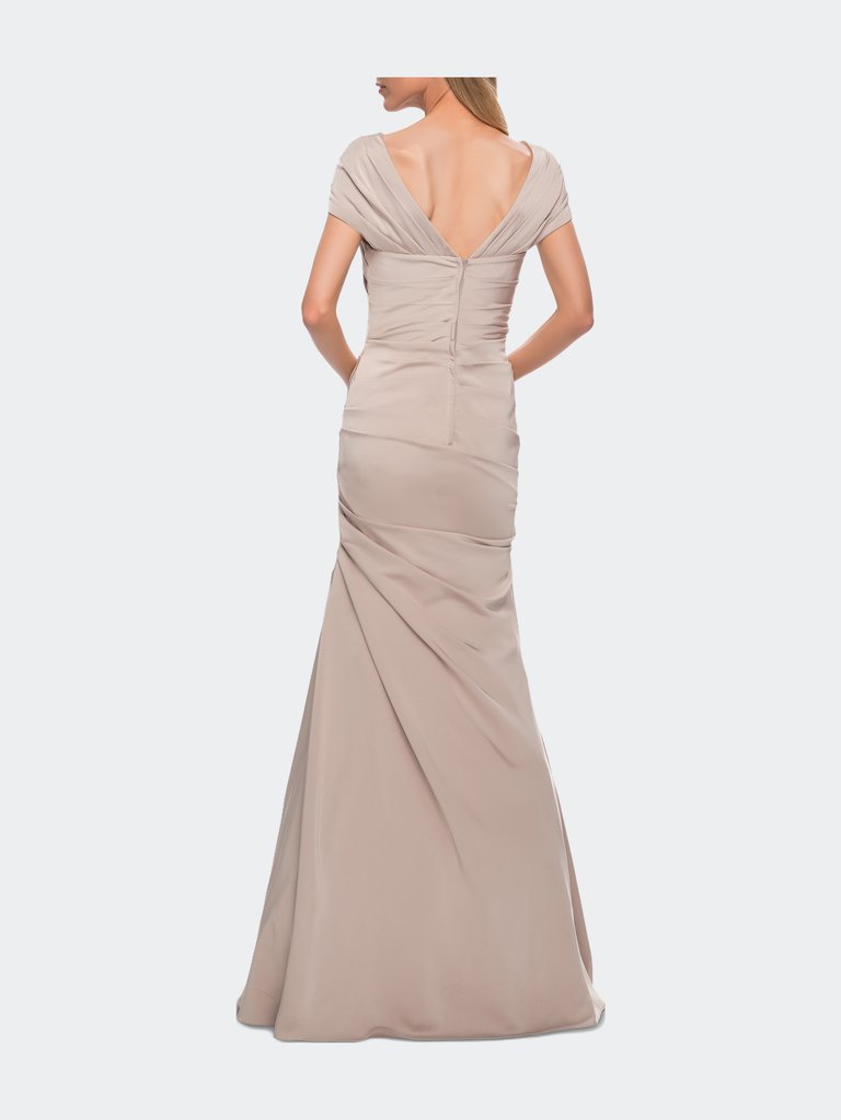 Lovely Ruched Mermaid Satin Gown with Unique Neckline