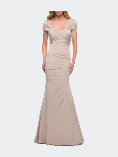 La Femme Lovely Ruched Mermaid Satin Gown with Unique Neckline product