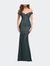 Luxe Off the Shoulder Gown with Mesh Side and Back Panels - Dark Emerald