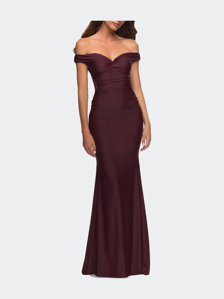 Luxe Off the Shoulder Gown with Mesh Side and Back Panels