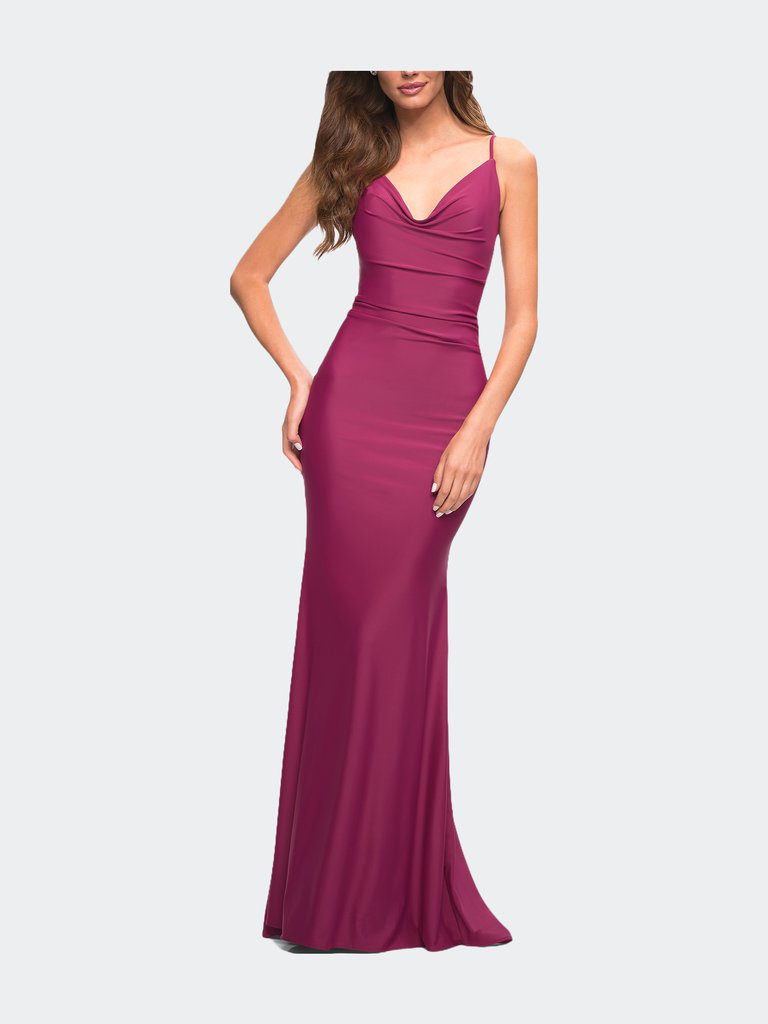 Luxe Simple Jersey Gown With Draped Neckline - Berry