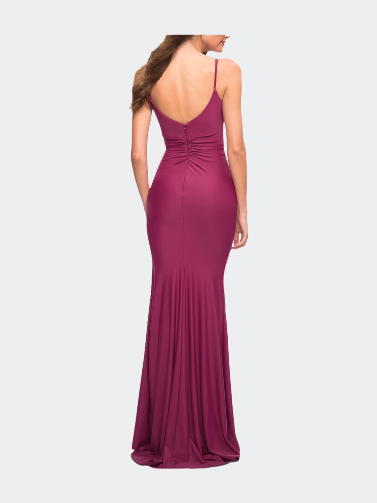 Luxe Simple Jersey Gown With Draped Neckline