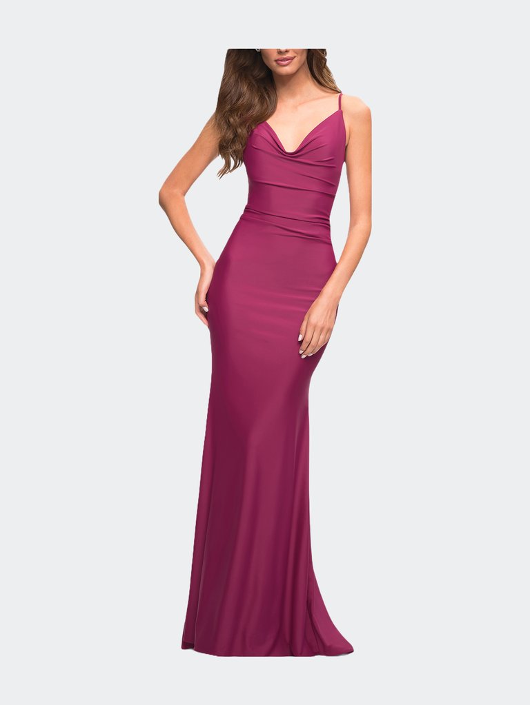 Luxe Simple Jersey Gown With Draped Neckline - Berry