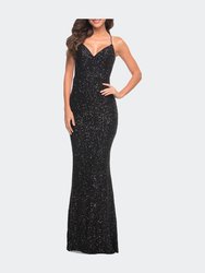 Luxurious Soft Sequin Dress With V Neckline