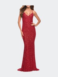 Luxurious Soft Sequin Dress With V Neckline - Red