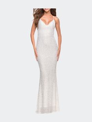 Luxurious Soft Sequin Dress With V Neckline - White