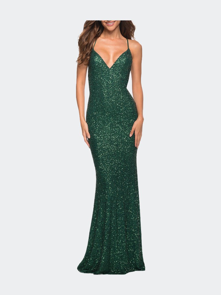 Luxurious Soft Sequin Dress With V Neckline - Emerald