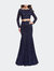 Mermaid Style Lace Two Piece Dress with Scalloped Trim - Navy