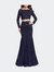 Mermaid Style Lace Two Piece Dress with Scalloped Trim - Navy