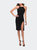 Mid Length Party Dress with Open Back and High Neck - Black