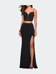 Mock Two Piece Prom Dress With Front And Back Zippers - Black